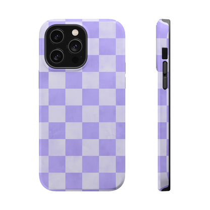 Lavender Checkerboard MagSafe iPhone Case – Shockproof, Smooth Matte Finish, Dual-Layer Design