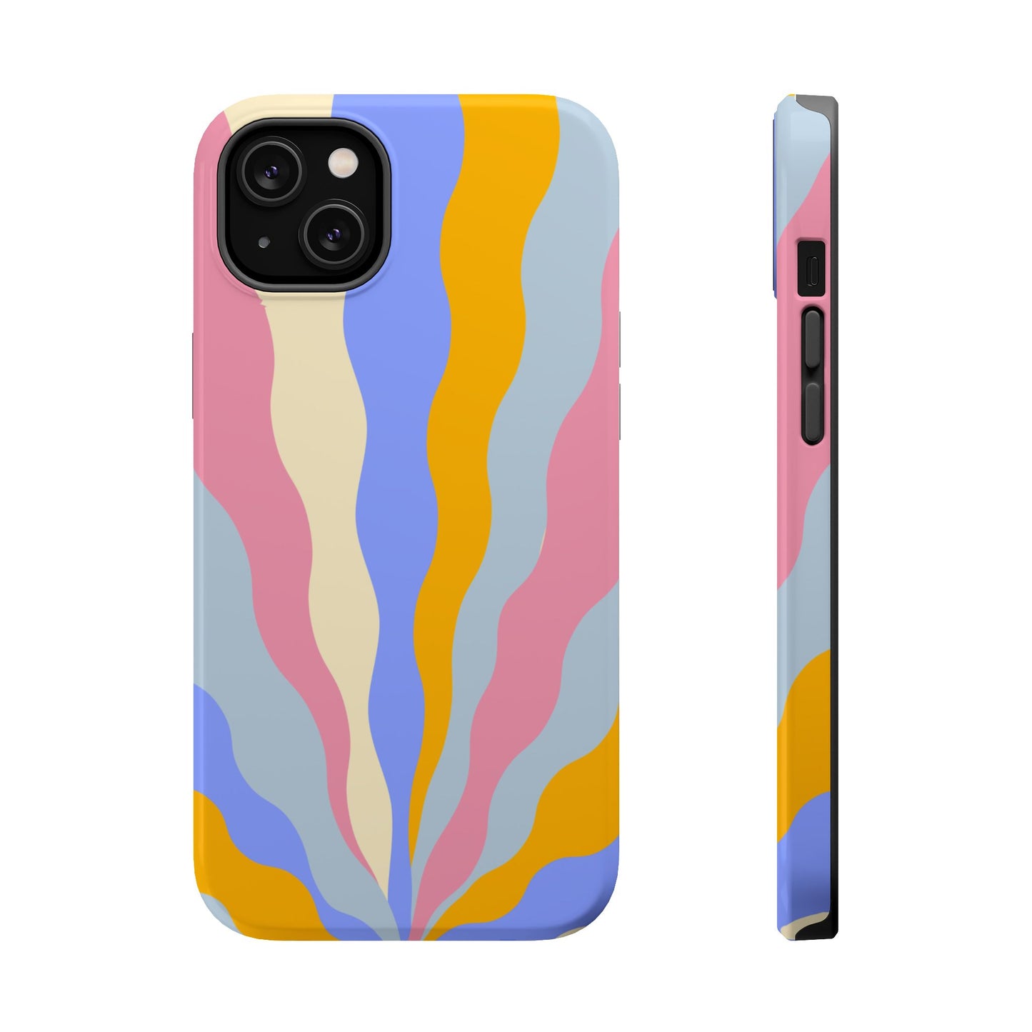 Pastel Radiance MagSafe iPhone Case – 70s-Inspired Dual-Layer Design with Wavy Sunburst Pattern