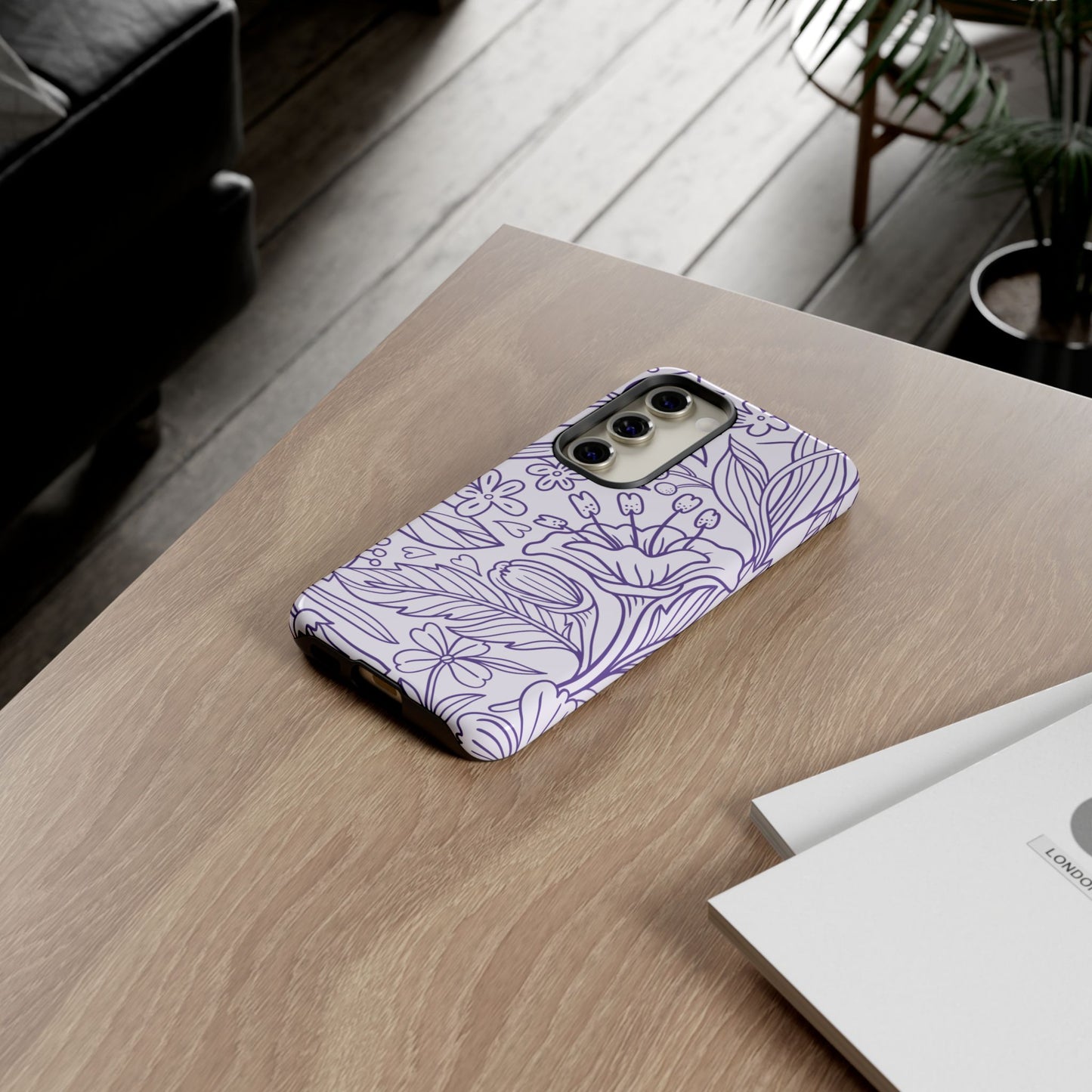 Lavender Floral Line Art Tough Samsung Galaxy Case – Minimalist Botanical Design with Dual-Layer Protection