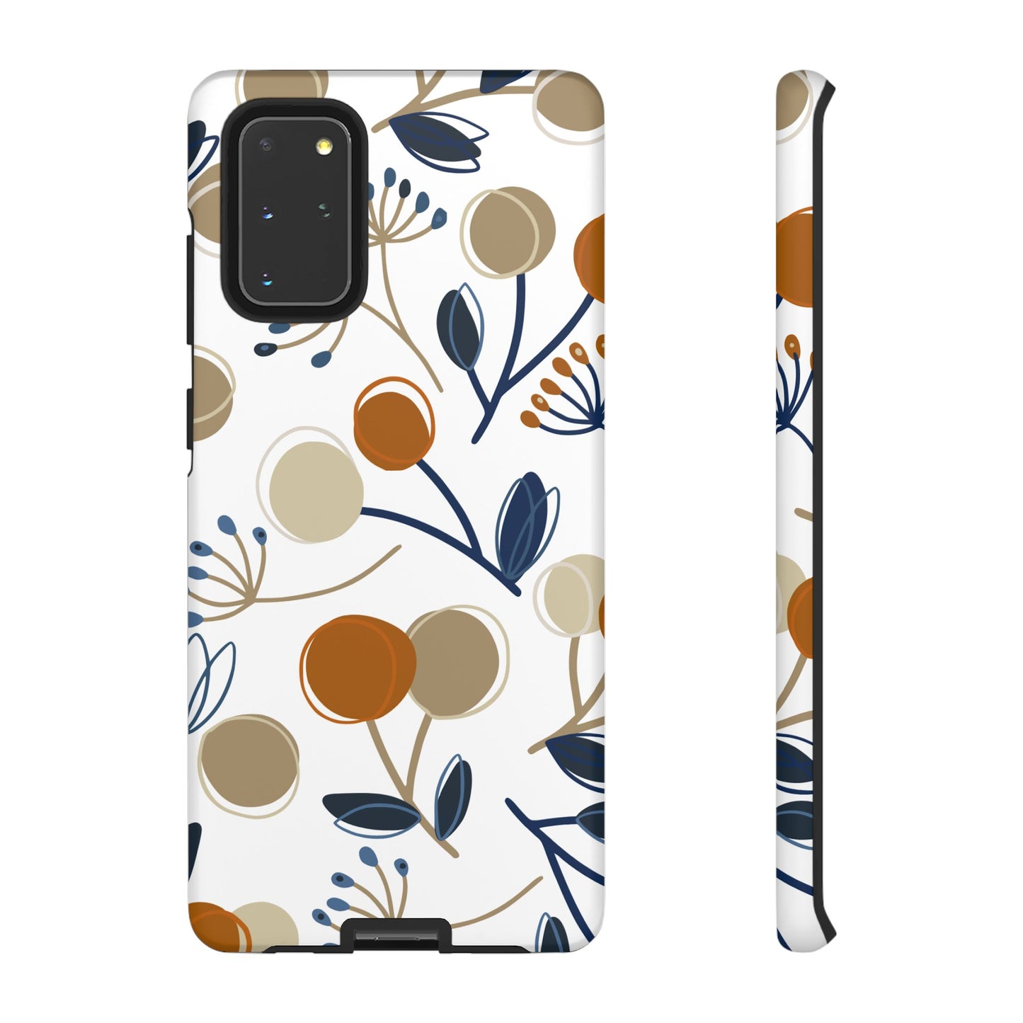 Modern Botanical Berries Tough Samsung Galaxy  Case – Earthy Tones & Navy Accents, Shock-Resistant