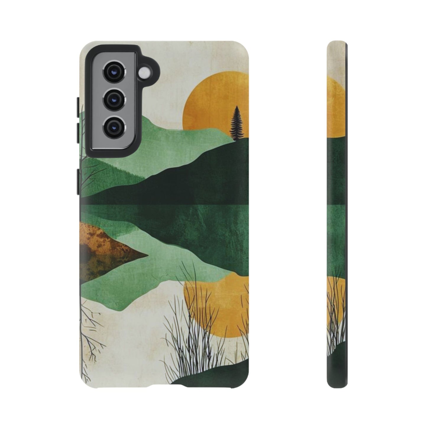 Retro Mountain Sunrise Samsung Galaxy Case – Minimalist Landscape Design, Dual-Layer Protection