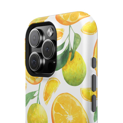 Sunny Citrus Grove Tough MagSafe iPhone Case – Watercolor Orange Design, Dual-Layer Protection