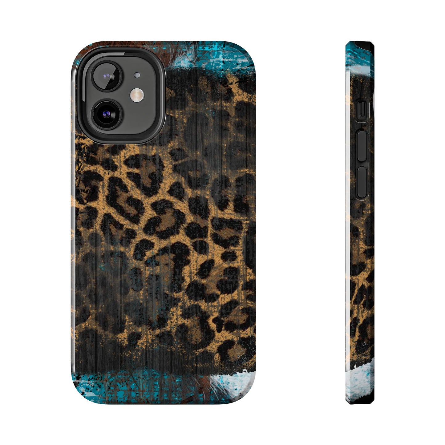 Boho Leopard and Turquoise Tough iPhone Case – Rustic Western Design with Dual-Layer Protection