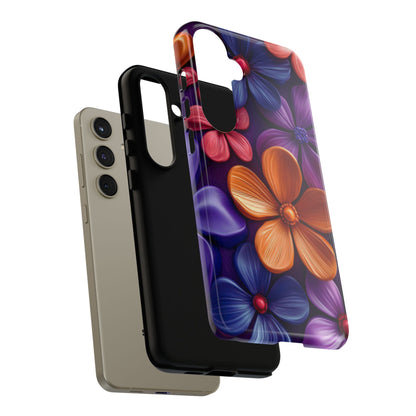 Bold Floral 3D Samsung Galaxy Case – Vivid Purple and Orange Flower Design, Shock - Resistant - BOGO Cases