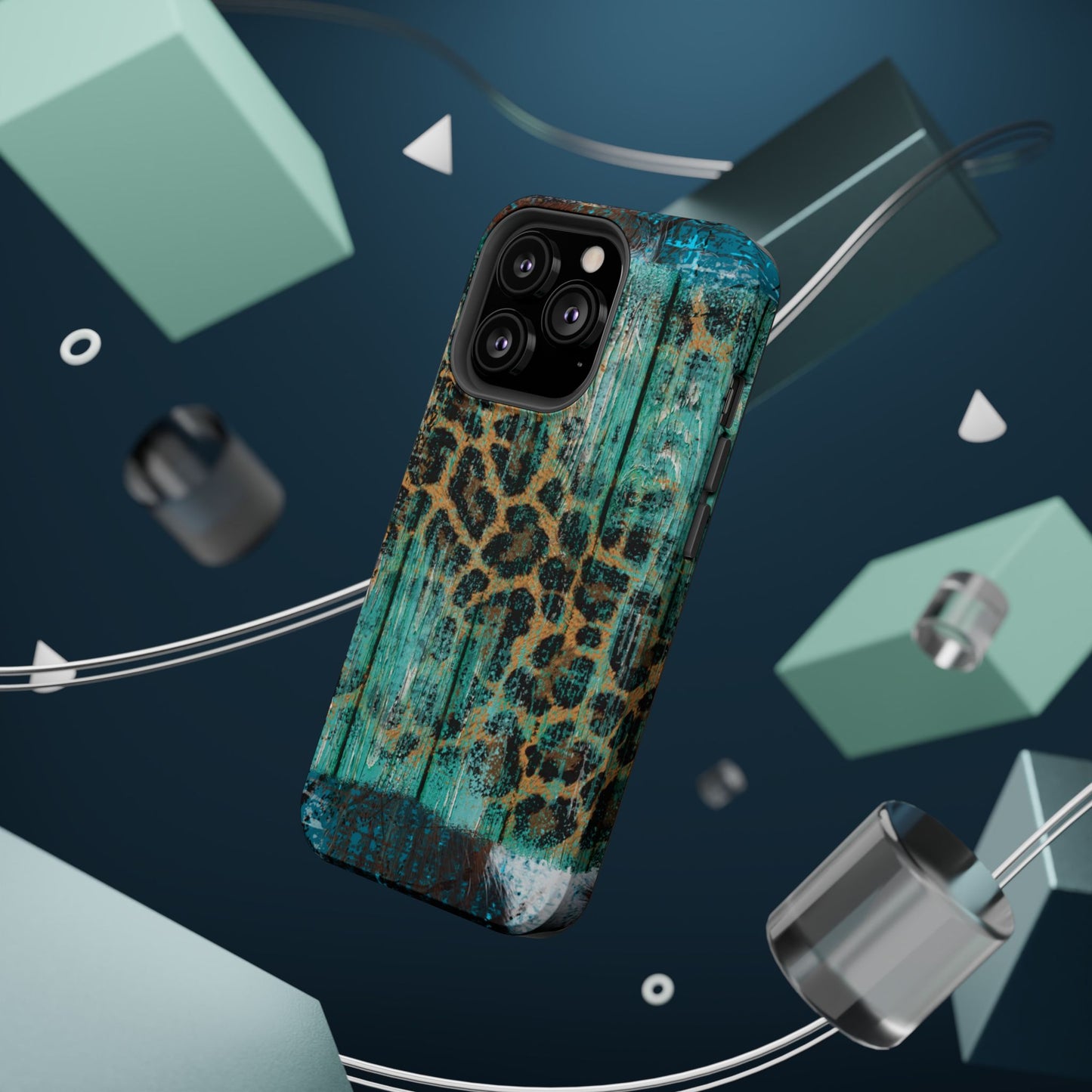 Turquoise Rustic Leopard Wood - MagSafe  iPhone Series Case