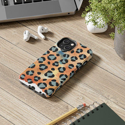 Sunset Watercolor Leopard Print Tough iPhone Case – Artistic Animal Pattern with Dual-Layer Protection