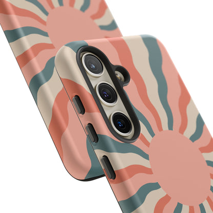 Retro Sunburst Samsung Galaxy Case – Bold 70s-Inspired Waves in Coral, Teal, and Cream