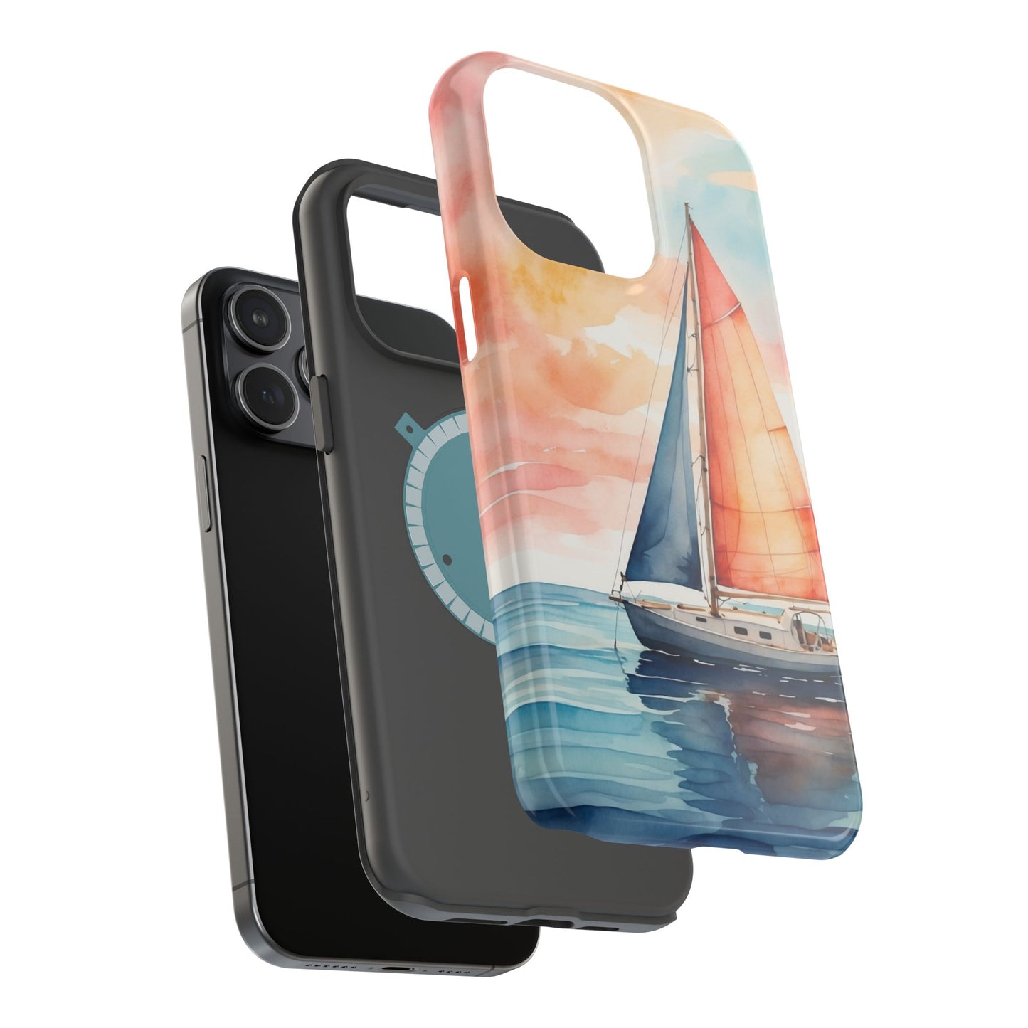 Sunset Sail MagSafe iPhone Case – Watercolor Sailboat and Sky Design