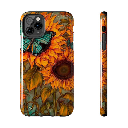 Vintage Blue Butterfly & Sunflower Art – iPhone Case