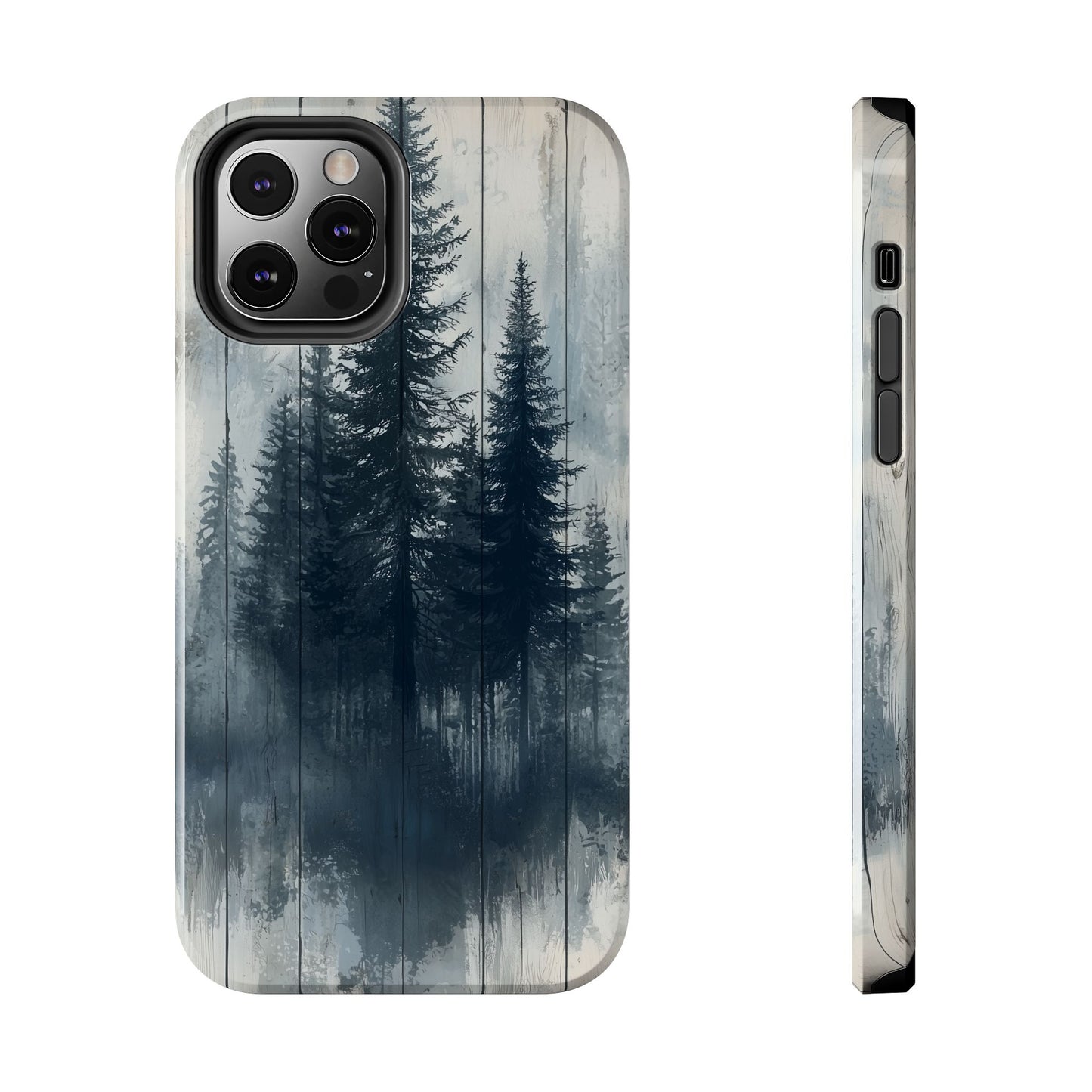 Rustic Pine Forest iPhone Case - Blue Toned Woodland Country Design