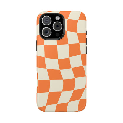 Wavy Retro Checkerboard iPhone Case – Shockproof, Matte Finish, Dual-Layer Protection