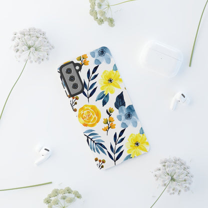 Golden Yellow & Sky Blue Floral – Watercolor Botanical Samsung Galaxy Case