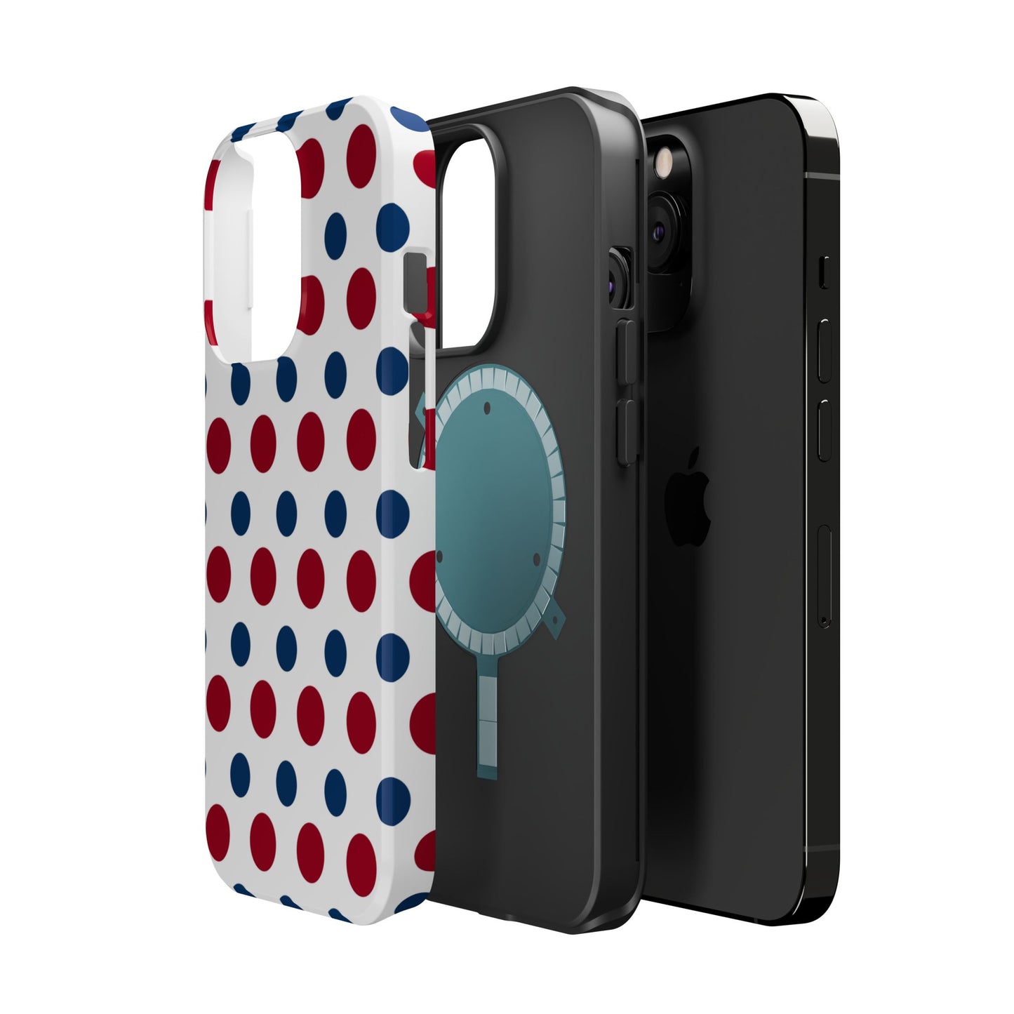 Patriotic Navy, White, and Red Polka Dot MagSafe iPhone Case