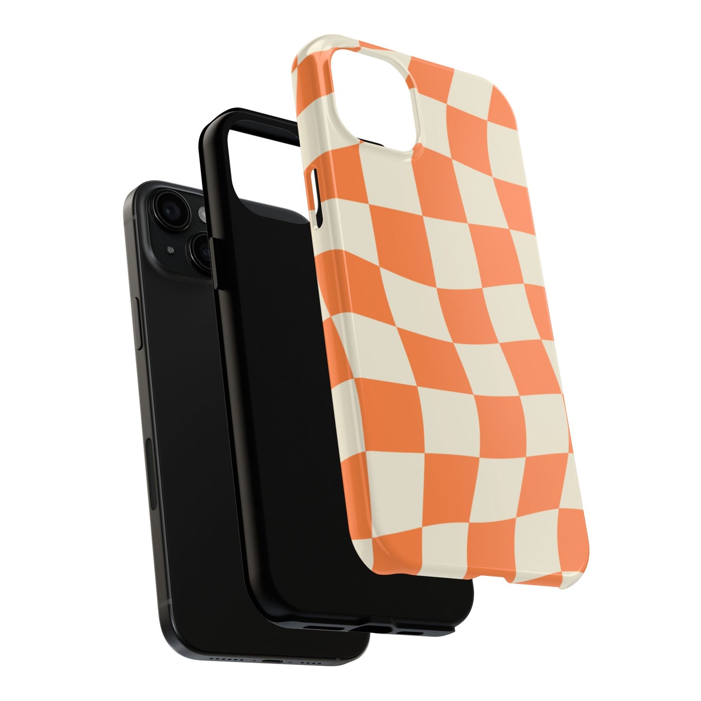 Wavy Retro Checkerboard iPhone Case – Shockproof, Matte Finish, Dual-Layer Protection