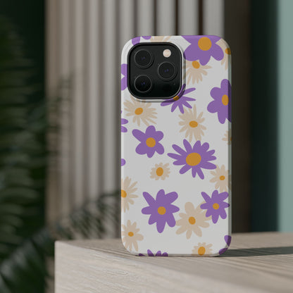 Retro Daisy Flower MagSafe iPhone Case – Pastel Purple & Cream Floral Design with Matte Finish