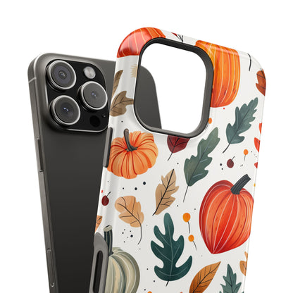 Autumn Harvest MagSafe iPhone Case - Pumpkin and Fall Leaf Design