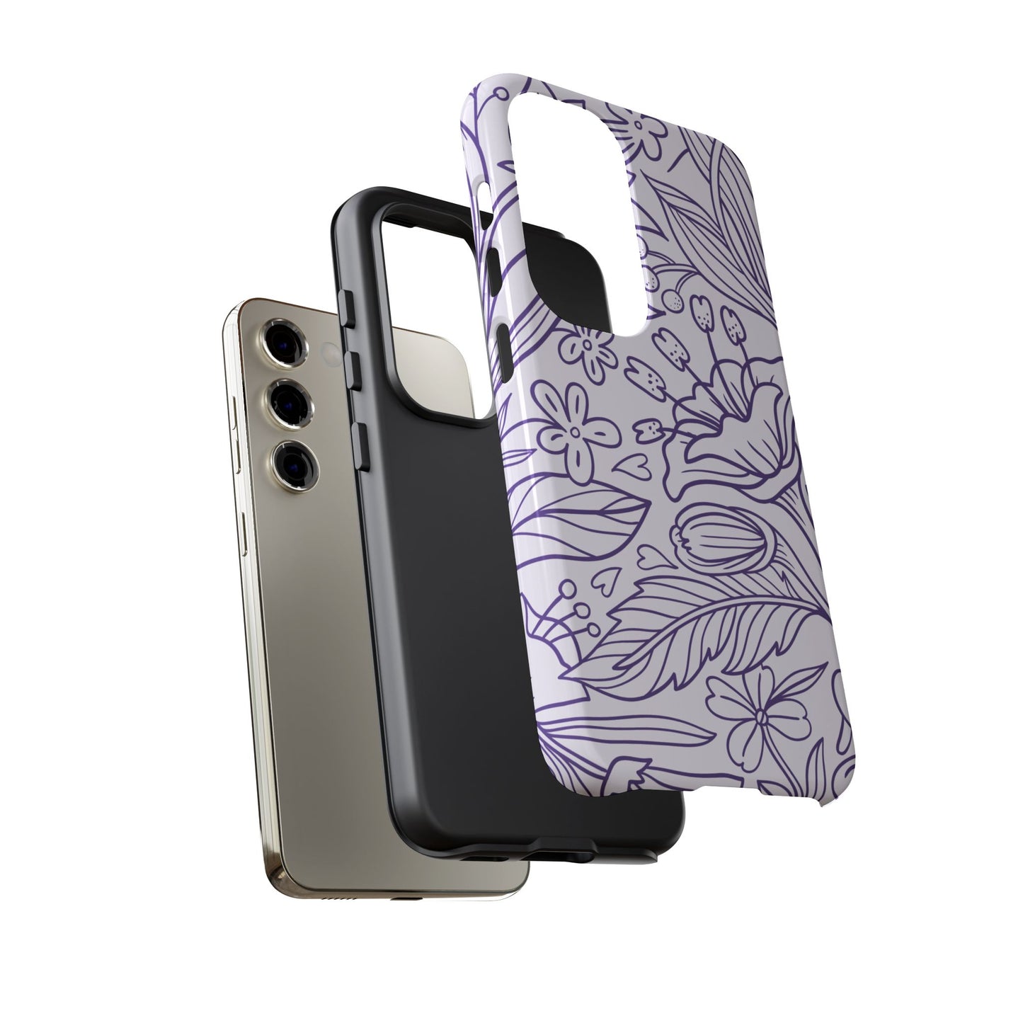 Lavender Floral Line Art Tough Samsung Galaxy Case – Minimalist Botanical Design with Dual-Layer Protection