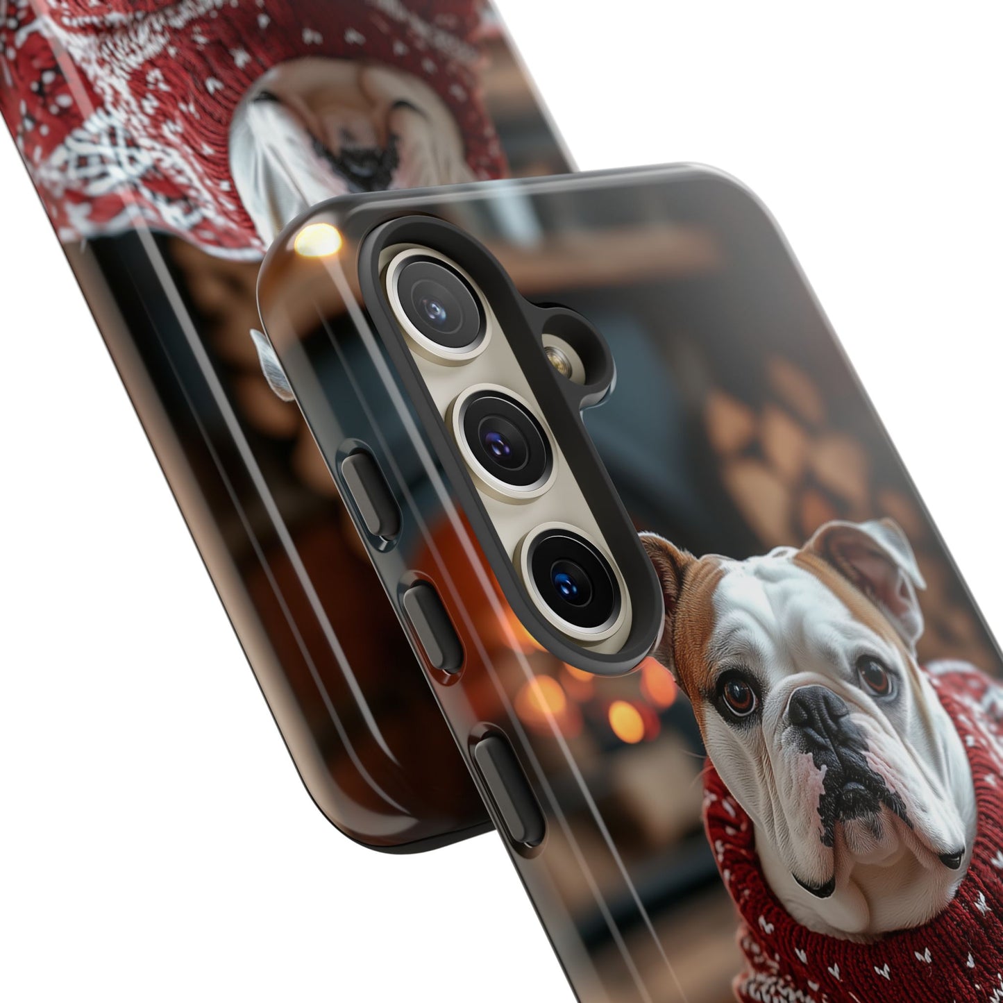 Cozy Bulldog in Sweater Samsung Galaxy Case – Festive Fireplace Protective Cove