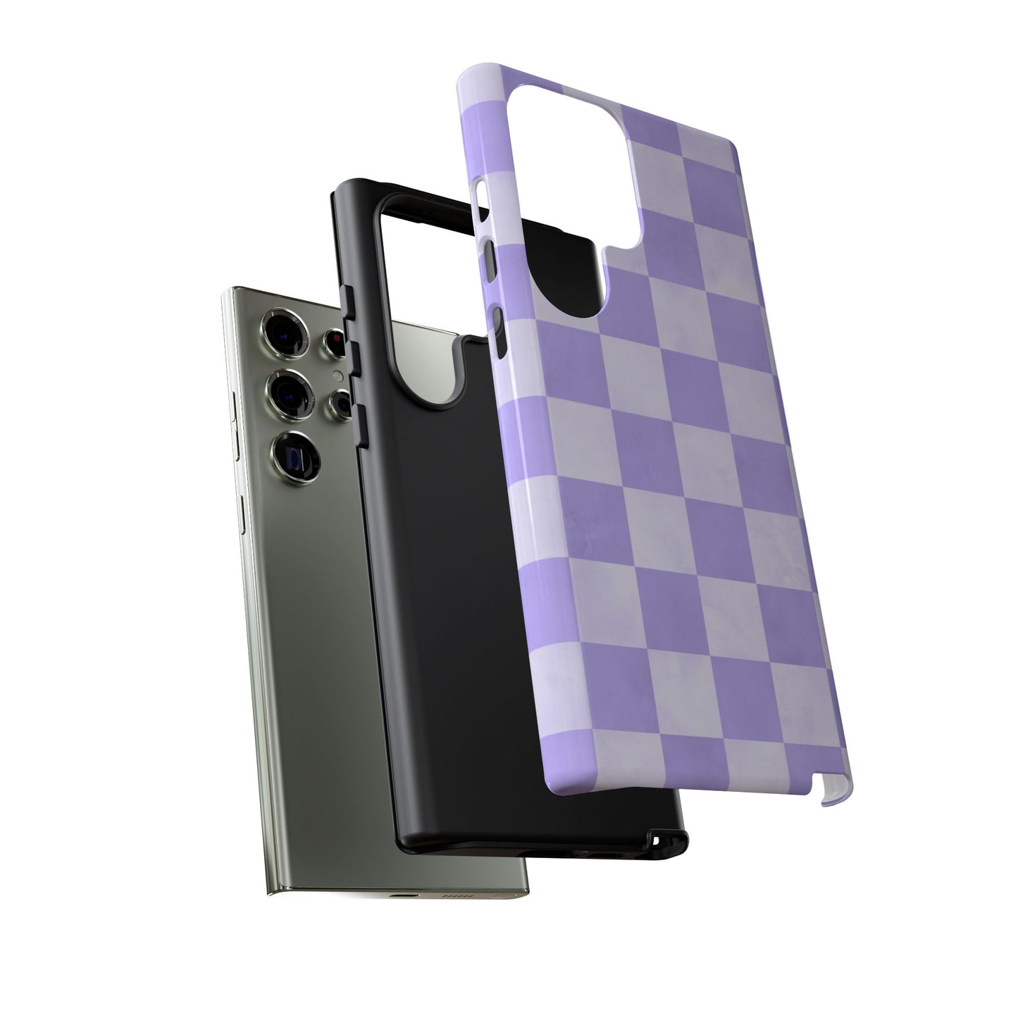 Lavender Checkerboard Samsung Galaxy Case – Shockproof, Smooth Matte Finish, Dual-Layer Design