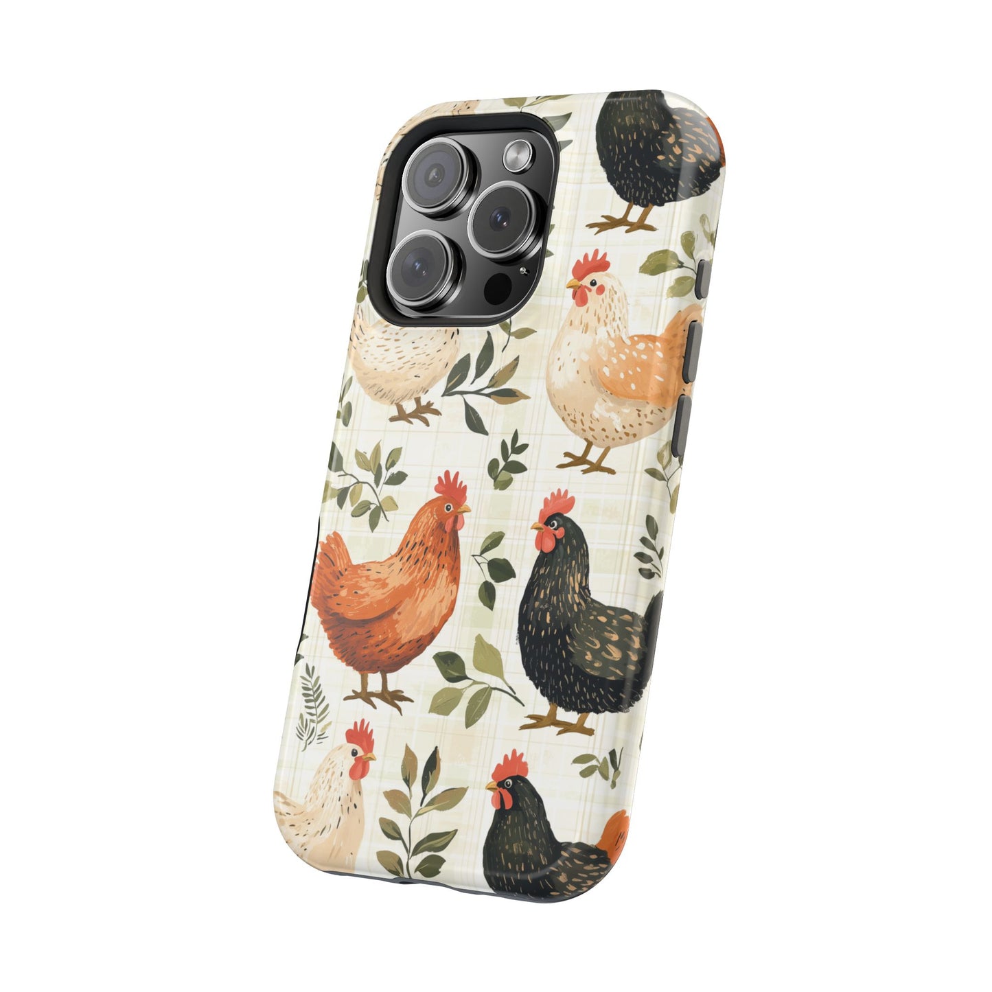 MagSafe iPhone Case: Vintage Chicken Farmhouse Case – Rustic Leaves Design