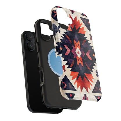 Boho Tribal Starburst Tough MagSafe iPhone Case – Vibrant Geometric Design, Dual-Layer Protection