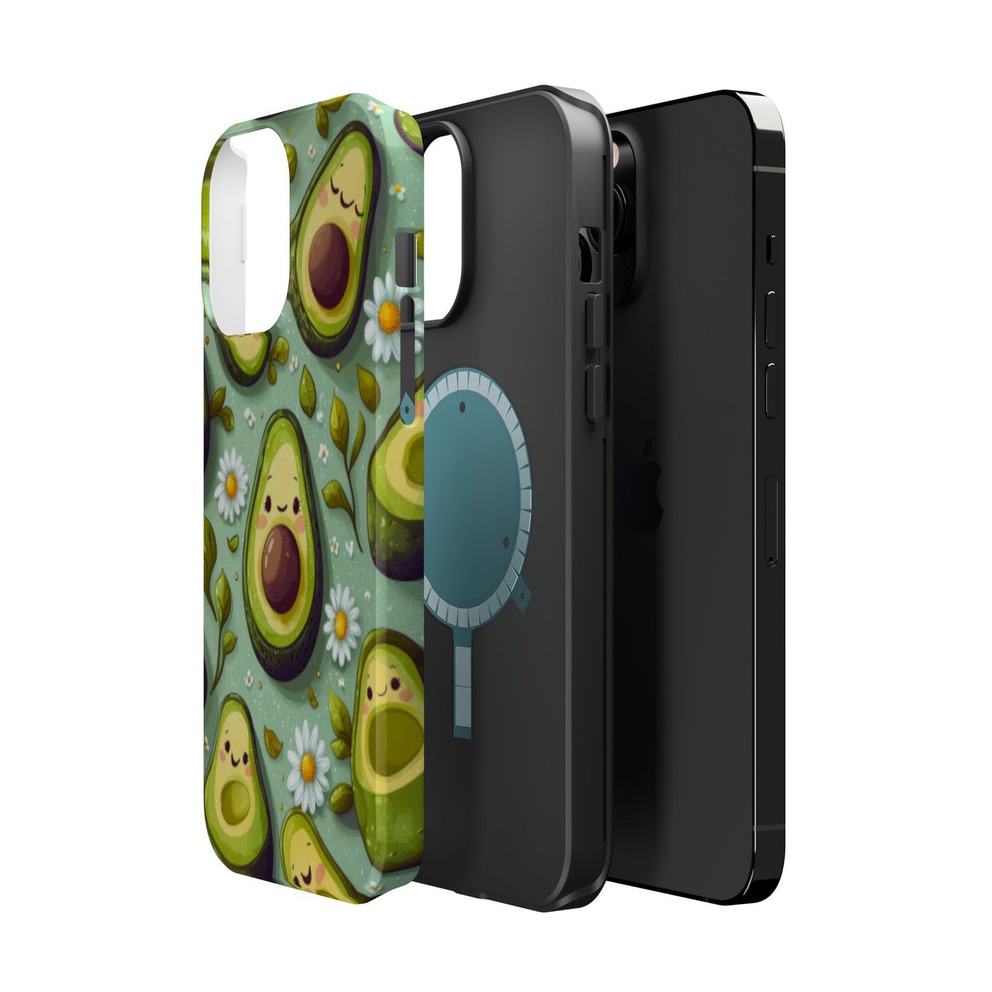 Cute Avocado MagSafe iPhone Case – Adorable Kawaii Avocados with Daisies, Shock-Resistant