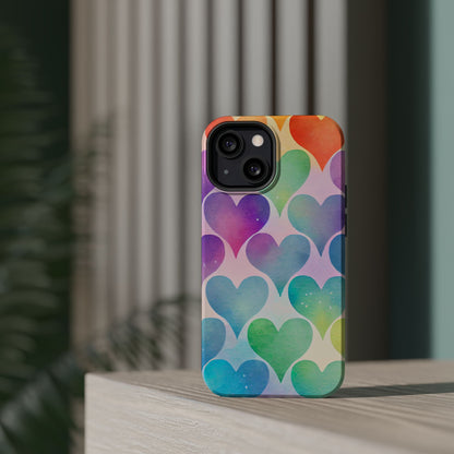 Rainbow Hearts Watercolor iPhone Case – Slim Design, Glossy Finish