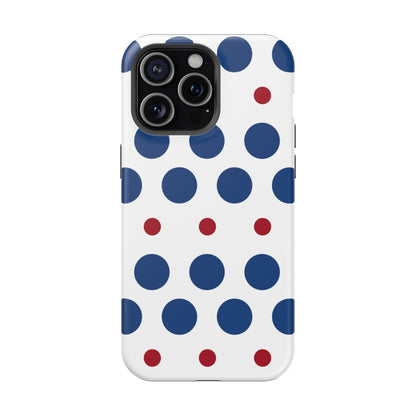 Bold Navy & Red Polka Dot Pattern – MagSafe iPhone Case