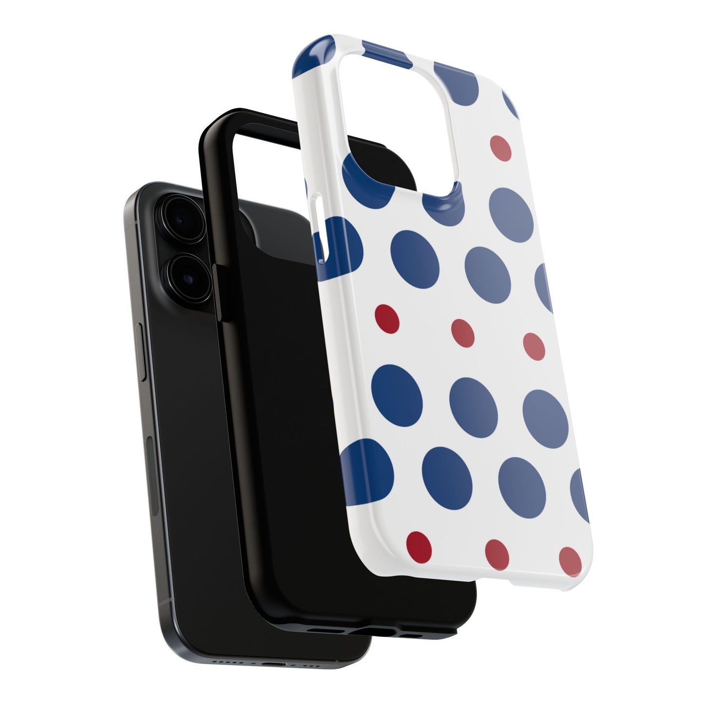 Bold Navy & Red Polka Dot Pattern – iPhone Case