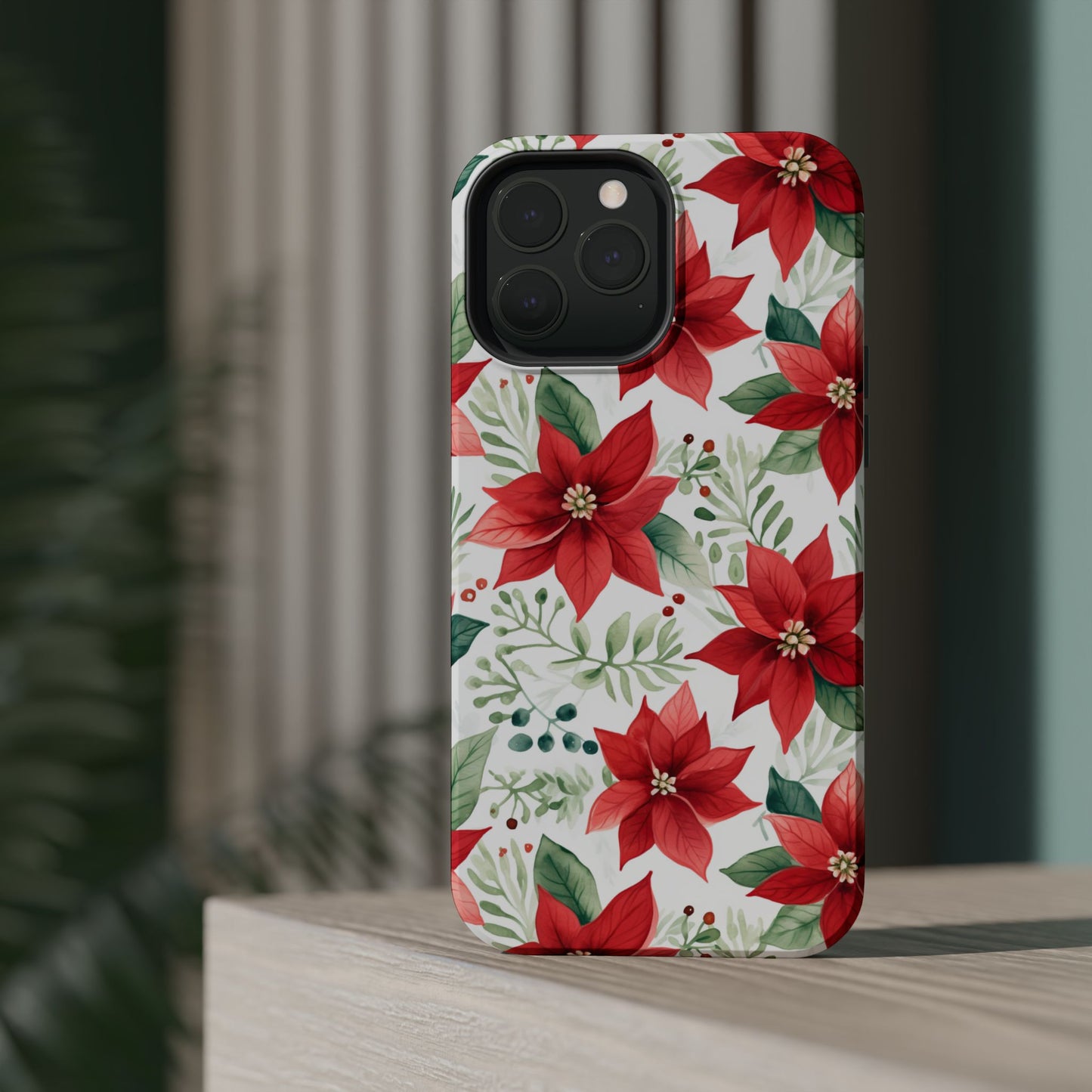 Festive Poinsettia Holiday Pattern – MagSafe iPhone Series Case