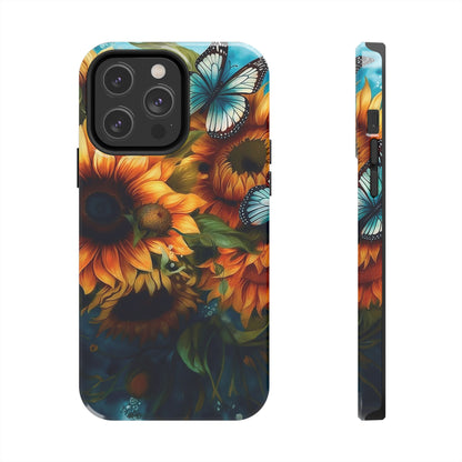 Aqua Blue Butterfly & Sunflower Art – iPhone Case