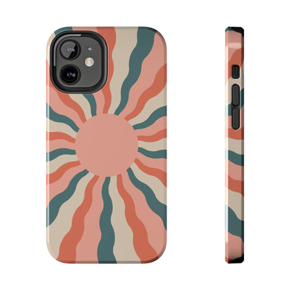 Retro Sunburst iPhone Case – Bold 70s-Inspired Waves in Coral, Teal, and Cream