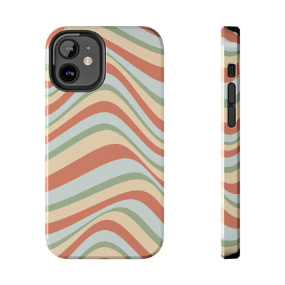 Vintage Earthy Waves iPhone Case – Retro 70s-Inspired in Warm Green, Cream, and Rust