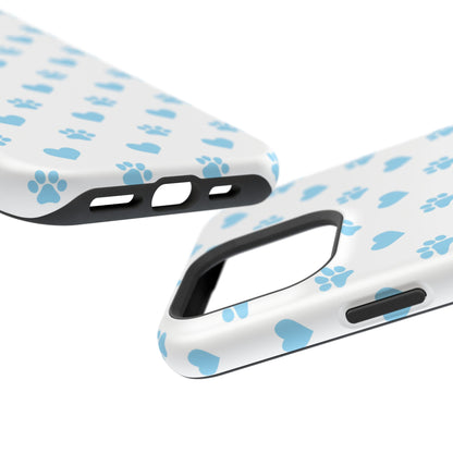 Blue Paw Prints & Hearts – MagSafe iPhone Case with Adorable Pet-Lover Design