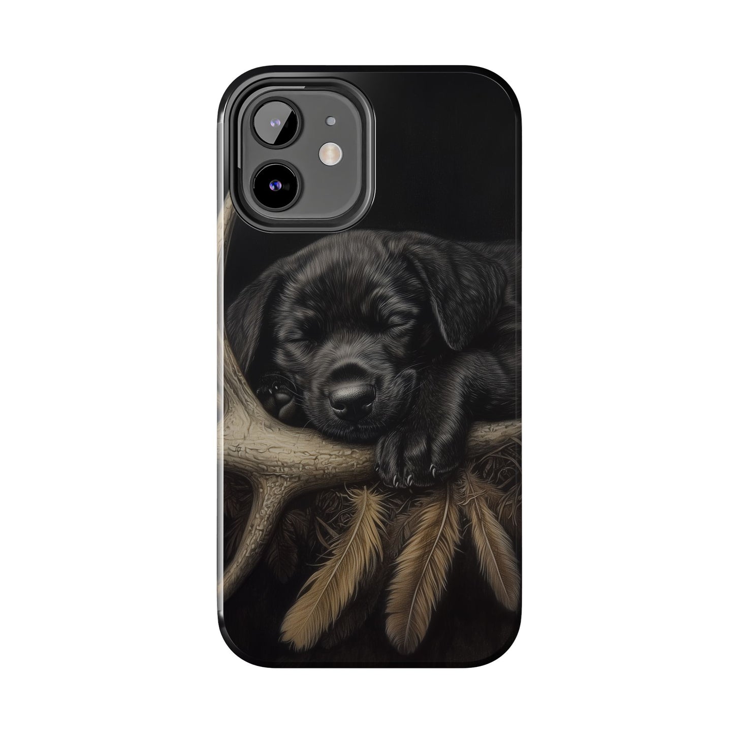 Adorable Black Labrador Puppy on Feathers iPhone Case