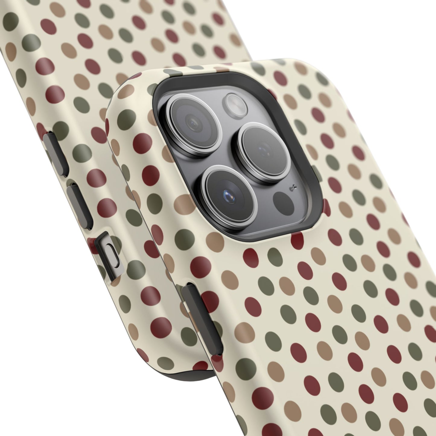 Festive Red & Green Polka Dots on Cream – MagSafe iPhone Case