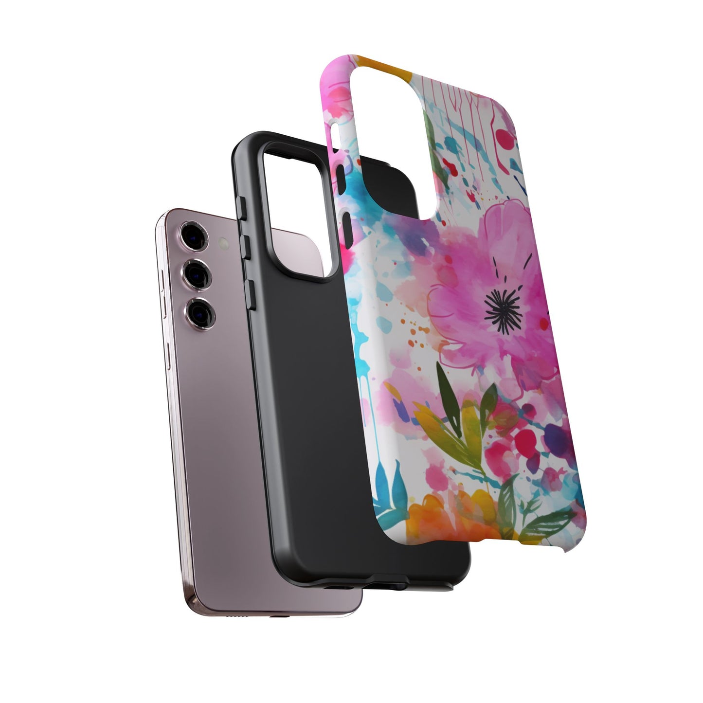 Color Splash Pink & Orange Watercolor Floral - Samsung Galaxy Case