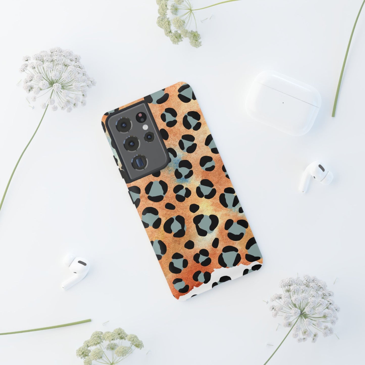 Sunset Watercolor Leopard Print Tough Samsung Galaxy Case – Artistic Animal Pattern with Dual-Layer Protection