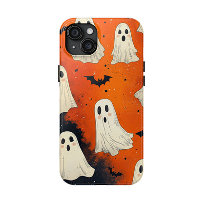 Spooky Ghosts & Bats iPhone Case – Vibrant Orange Halloween Design