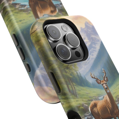 Alpine Serenity – Stag in Mountain Bliss MagSafe iPhone Cases