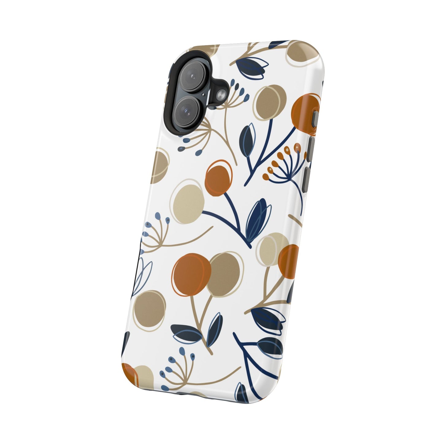 Modern Botanical Berries Tough MagSafe iPhone Case – Earthy Tones & Navy Accents, Shock-Resistant