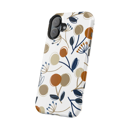 Modern Botanical Berries Tough MagSafe iPhone Case – Earthy Tones & Navy Accents, Shock-Resistant