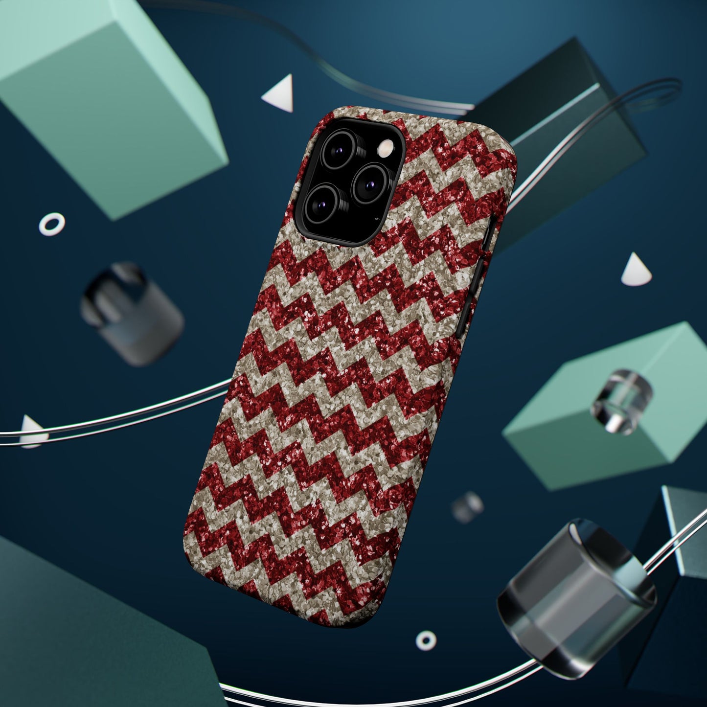 Sparkling Red & White Chevron – Glitter Illusion MagSafe iPhone Case