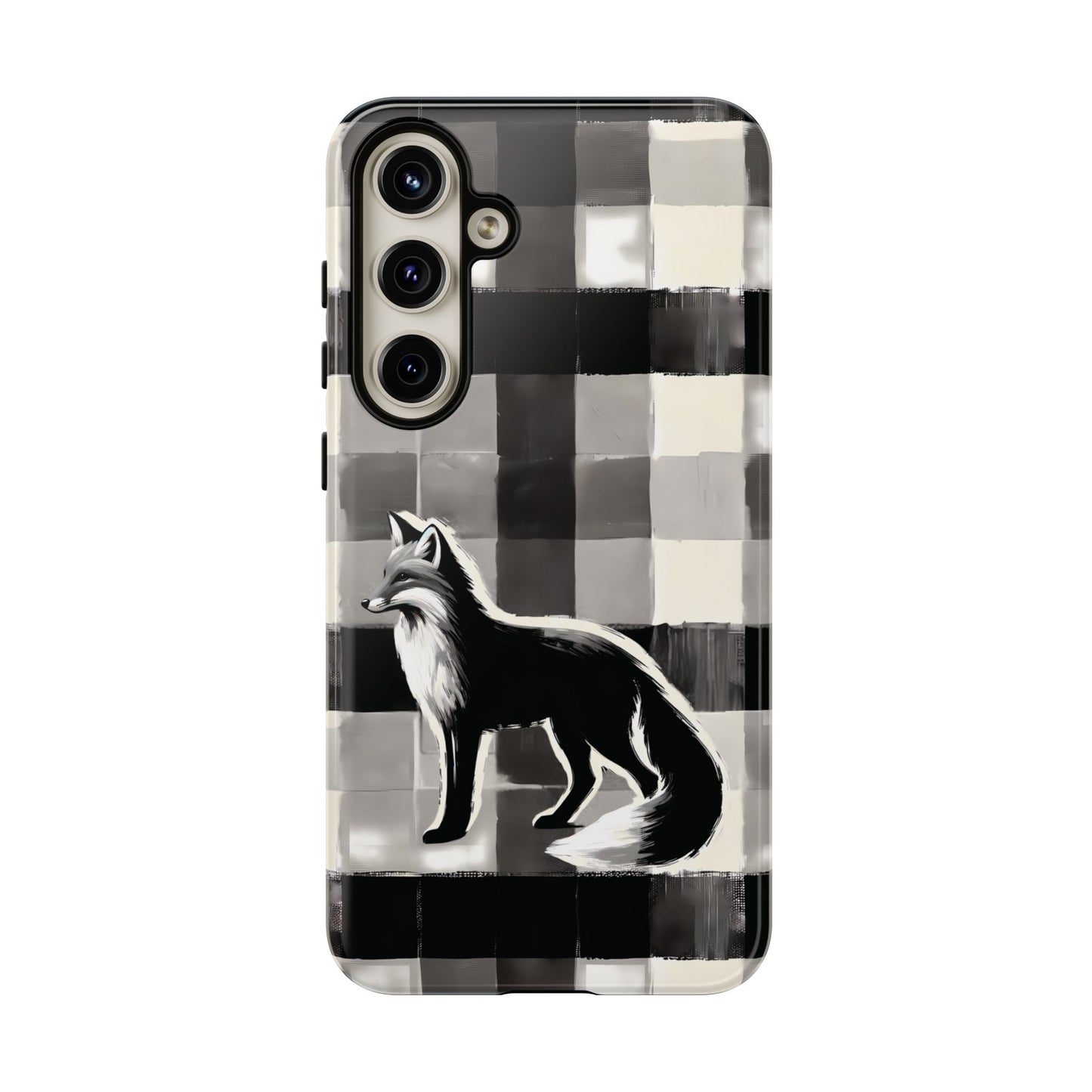 Black White Fox Phone Case - Monochrome Mystique