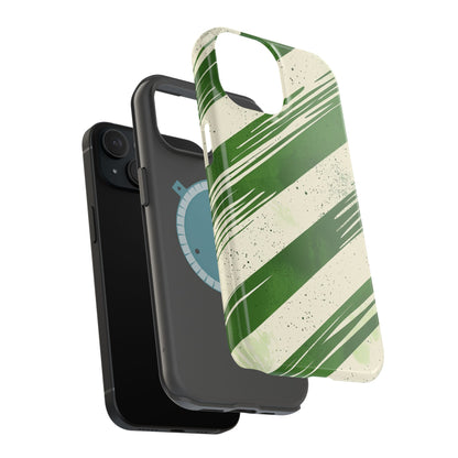 Green Stripes MagSafe iPhone Case – Bold Diagonal Brushstroke Design