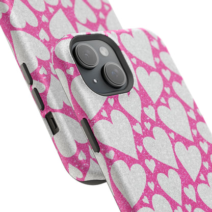 Pink and Silver Glitter Heart Pattern MagSafe Case