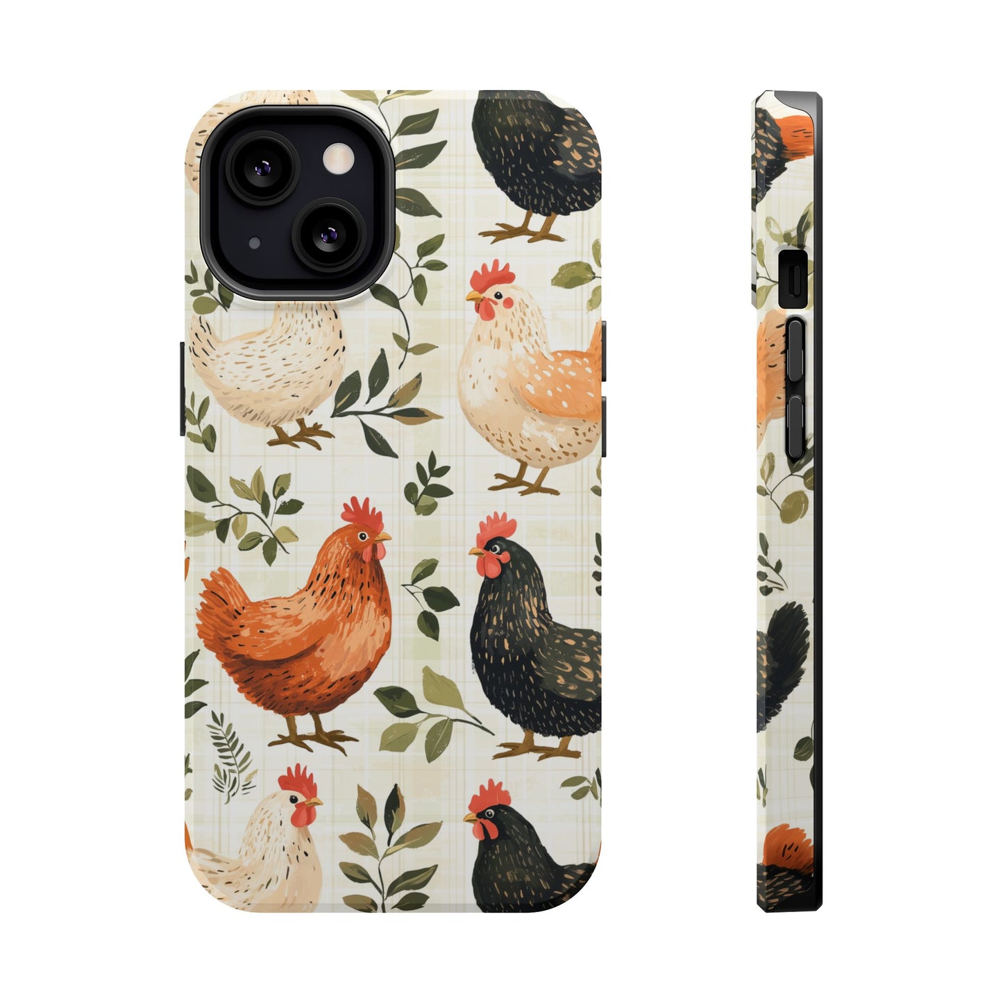 MagSafe iPhone Case: Vintage Chicken Farmhouse Case – Rustic Leaves Design