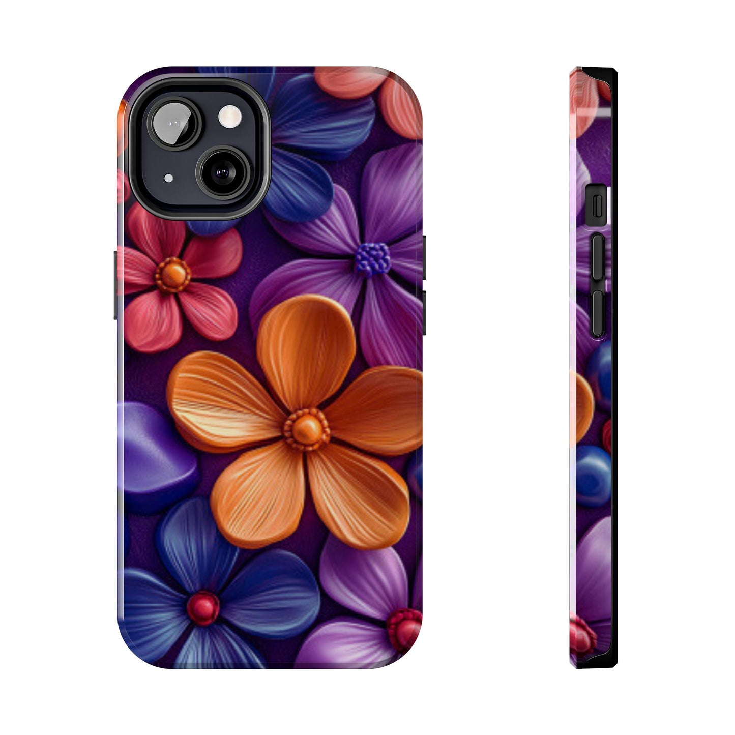 Bold Floral 3D iPhone Case – Vivid Purple and Orange Flower Design, Shock - Resistant - BOGO Cases