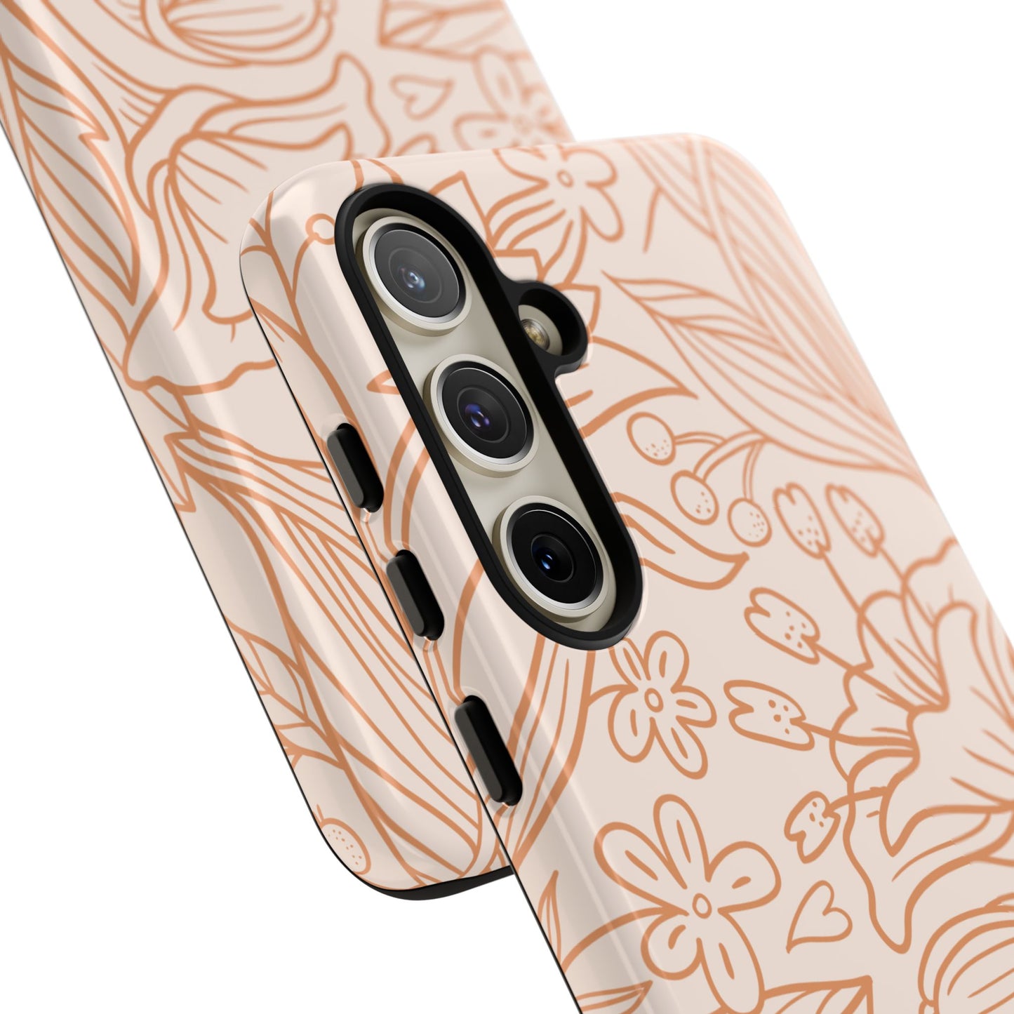 Soft Terracotta Floral Line Art Tough Samsung Galaxy Case – Minimalist Botanical Design with Dual-Layer Protection