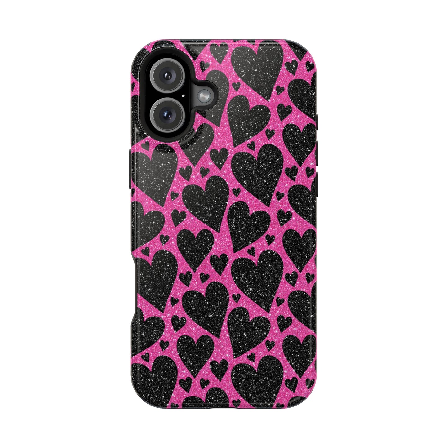 Pink Glitter Hearts MagSafe iPhone Case